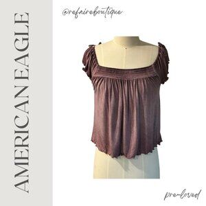 American Eagle Purple Ruffle Sleeve Top
